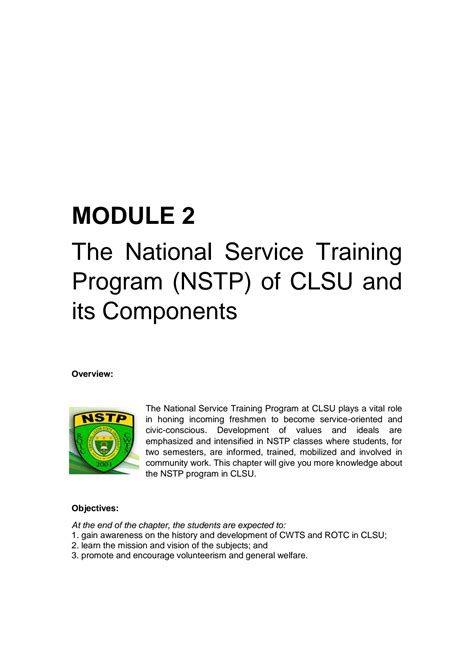 SOLUTION: Module 2 the national service training program of clsu and ...