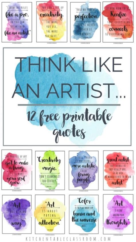 Think like an artist with this set of twelve free printable famous artist quotes. #familyquotes ...