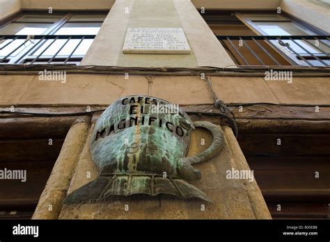 SPAIN Barcelona Giant copper coffee cup sculpture on exterior of Cafes ...