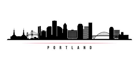 Portland City Skyline Horizontal Banner Black And White Silhouette Of ...