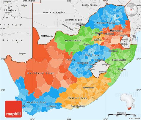 Political Simple Map of South Africa, single color outside, borders and labels