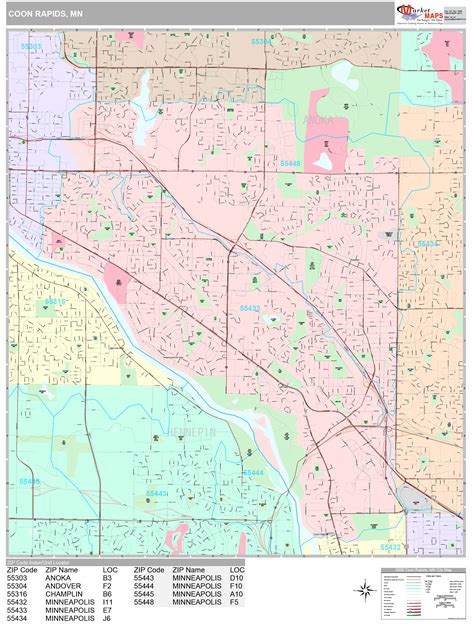 Coon Rapids Minnesota Wall Map (Premium Style) by MarketMAPS