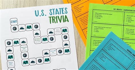 US States Printable Trivia Game: Play Based Geography And History - Learn in Color