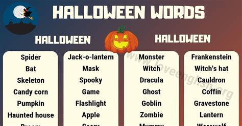 Halloween Words: 60 Scary Words to Describe Halloween - Love English