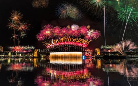 City Colorful Fireworks Night Sydney Sydney Harbour Bridge Wallpaper - Resolution:1920x1200 - ID ...