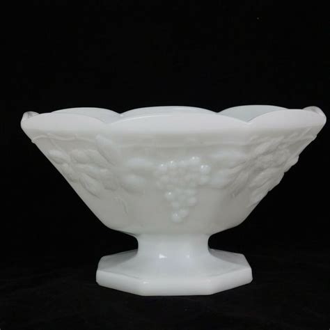 Vintage Anchor Hocking White Milk Glass Grape Pattern Pedestal Fruit ...