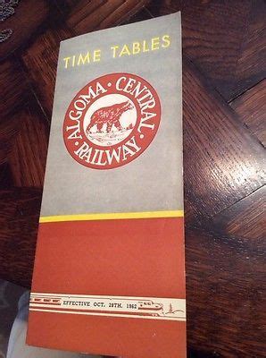 vintage 1962 Algoma Central Railway Railroad Train TIMETABLE oct 28 ...