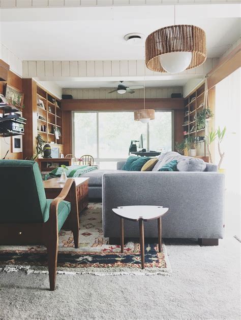 Cozy & Collected Mid-Century Modern Den: Embracing Dated, Original Wood ...