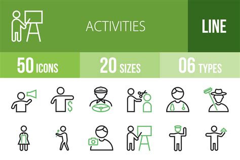 50 Activities Green & Black Icons | Outline Icons ~ Creative Market