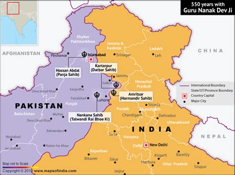 Map Showing Location of Guru Nanak Dev Ji Birthplace and Other Locations | My India