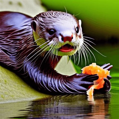 Baby Otter Eats Fish · Creative Fabrica