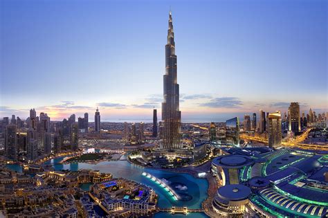 Burj khalifa dubai cityscape skyscrapers dusk clearsky