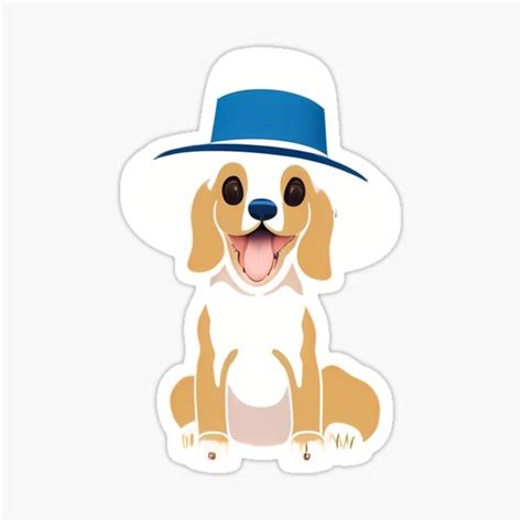 "A Cute Puppy Dog with Hat Smiling Cartoon Vector Drawing" Sticker for ...