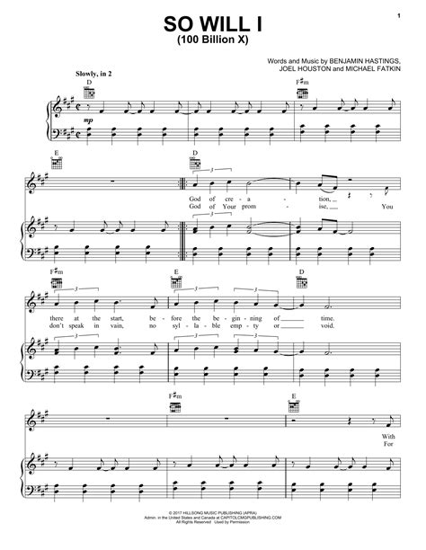 So Will I (100 Billion X) Sheet Music | Hillsong United | Piano, Vocal & Guitar Chords (Right ...