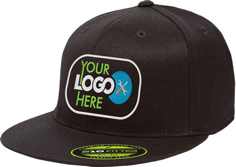 Personalized Flexfit 210 Cap. Custom Logo Hat. Embroidered. Fitted Flat Bill at Amazon Men’s ...