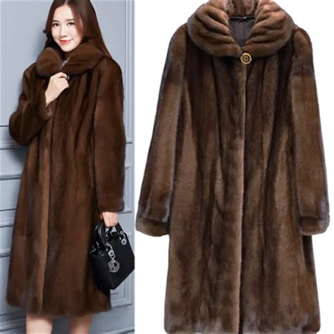 Women long jacket faux fur mink Fur coats winter fall Casual faux fur ...