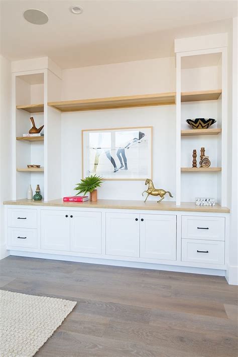 White Media Built-in with White Oak shelves Custom Media Built-in with White O… | Built in ...