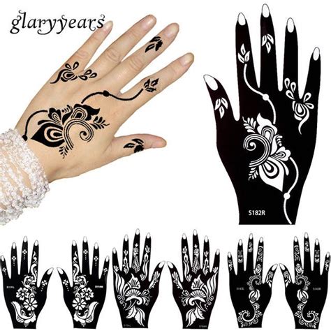 glaryyears 5 Pairs Indian Mehndi Style Henna Tattoo Stencil Template ...