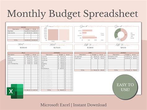 Monthly Budget Spreadsheet Excel Template Simple Budget - Etsy UK