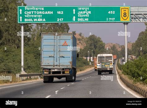 India Rajasthan Highway distance signs Udaipur Stock Photo - Alamy