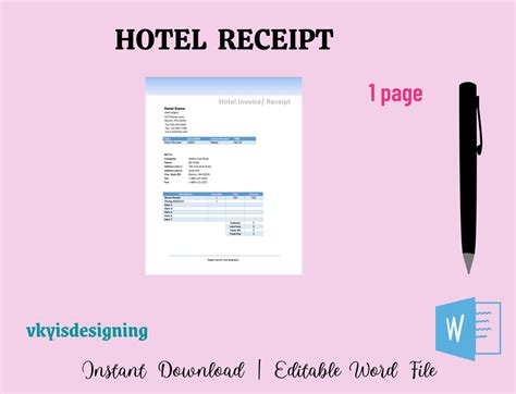 Hotel Receipt, Hotel Invoice, Hotel Business, Motel Invoice, Simple Invoice, Easy to Edit ...