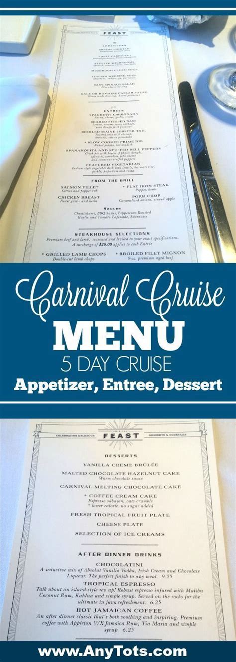 Carnival Cruise Menu and Food Pictures | Carnival cruise tips, Carnival paradise cruise ...