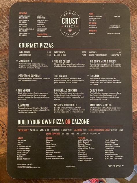 Menu at Crust Pizza Co. pizzeria, Katy