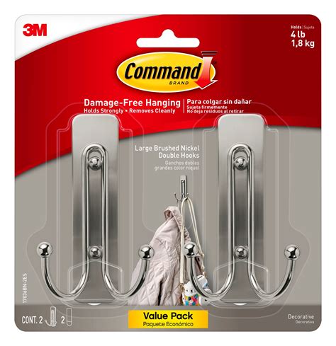 Command Large Brushed Nickel Double Hook, 2 Hooks, 2 Strips - Walmart.com - Walmart.com