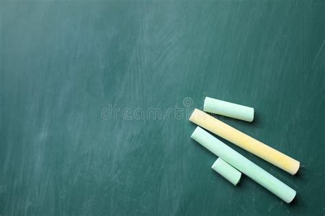 Pieces of Color Chalk on Greenboard. Space for Text Stock Photo - Image of copy, crayon: 178206088