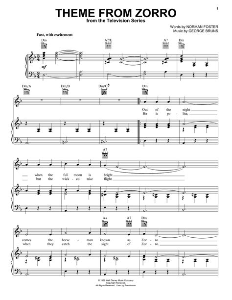 Norman Foster Theme From Zorro Sheet Music Notes, Chords | Sheet music notes, Sheet music, Music ...