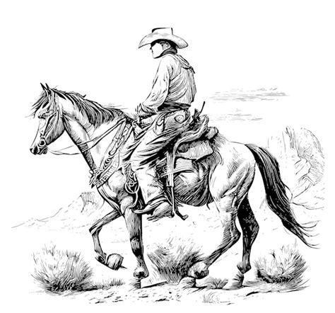 Premium Vector | A drawing of a cowboy riding a horse with the word ...