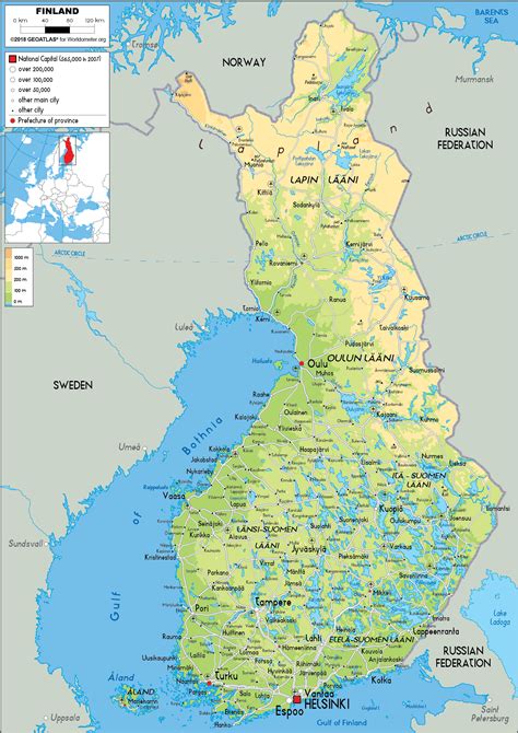 Finland Map (Physical) - Worldometer