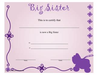 Big Sister Certificate Template Download Printable PDF | Templateroller