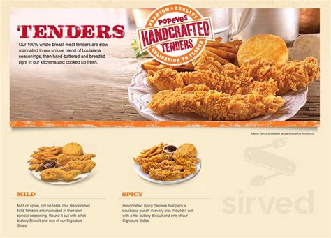 Menu for Popeyes Louisiana Chicken in Port Coquitlam, British Columbia