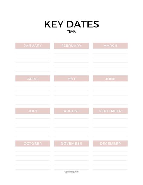 Key Dates Free Printable | Planner printables free, Key dates, Free printables