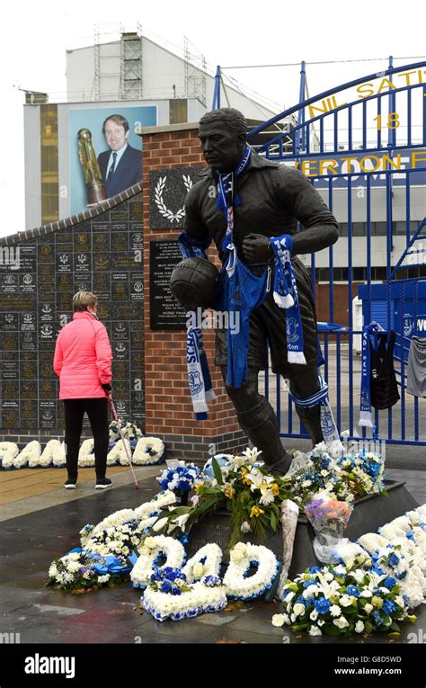 Floral tributes at the Dixie Dean statue before the funeral service of ...