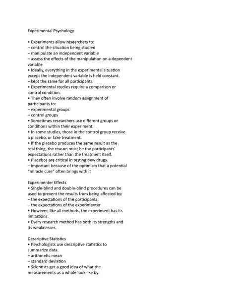 Experimental Psychology - Experimental Psychology Experiments allow ...