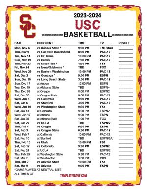 Printable 2023-2024 USC Trojans Basketball Schedule