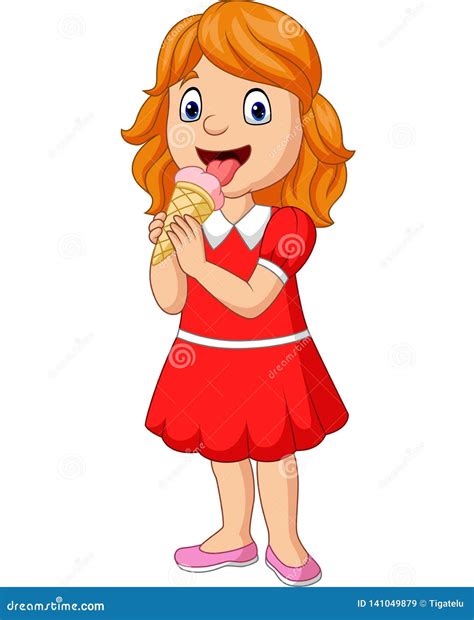 Cartoon Little Girl Eating an Ice Cream Stock Vector - Illustration of face, cheerful: 141049879