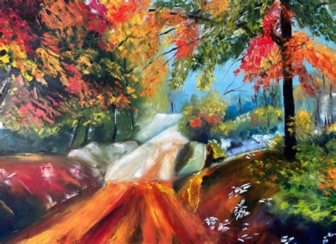 Autumn Road Oil Painting Forest Road Art Golden Leaves Wall | Etsy