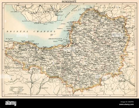 Map of Somerset, England, 1870s. Color lithograph Stock Photo - Alamy