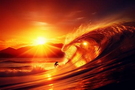 Premium Photo | A surfer is riding a wave at sunset