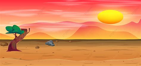 Empty Desert Forest Landscape At Sunset Time Scene Cartoon Background Vector, Cartoon Background ...
