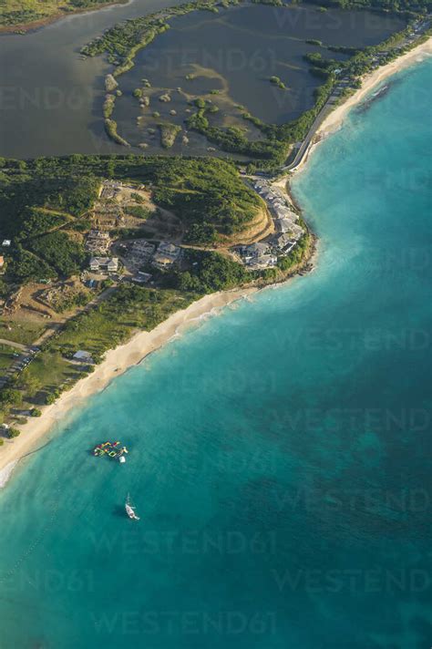 Caribbean, Aerial view of Antigua stock photo