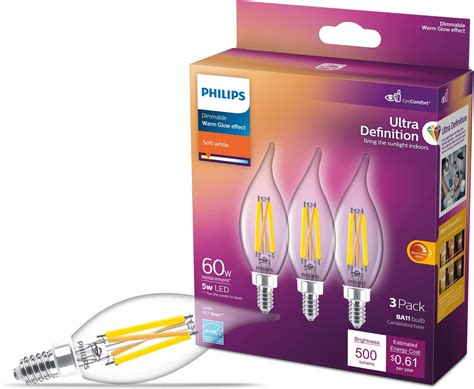 Philips LED Dimmable B11 Clear Candle Light Bulb: 300-Lumen, 5000-Kelvin, 4.5-Watt (40-Watt ...