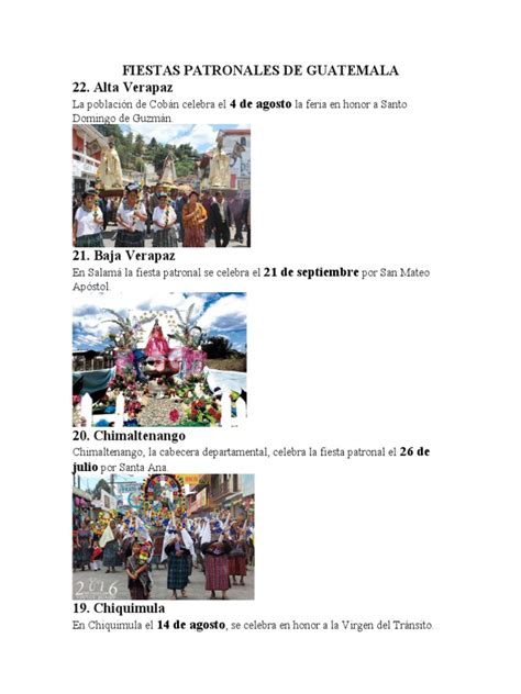 Fiestas Patronales de Guatemala Con Imagen | PDF | Guatemala | Departamento de Petén