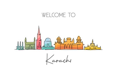 One single line drawing of Karachi city skyline, Pakistan. Historical ...