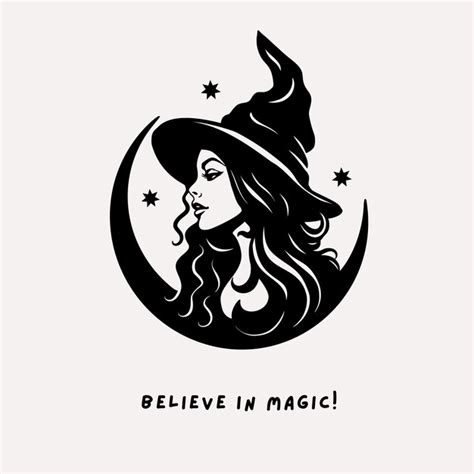 Premium Vector | Young charming witch woman face with a moon in a hat ...