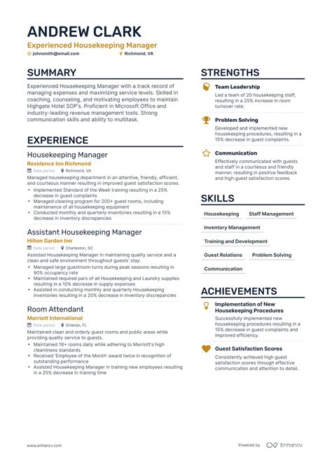 5 Housekeeping Manager Resume Examples & Guide for 2023