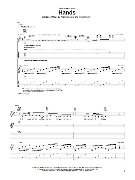 Download Jewel Hands sheet music notes that was written for Guitar Chords/Lyrics and includes 3 ...